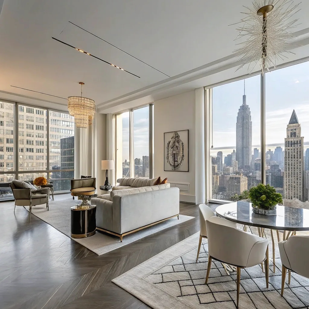 Luxurious, renovated apartment interior with modern design features