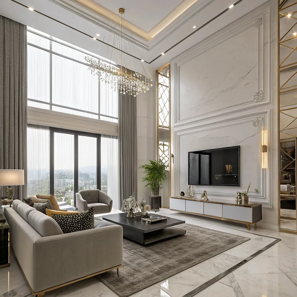 Luxury open-plan living room with modern decor